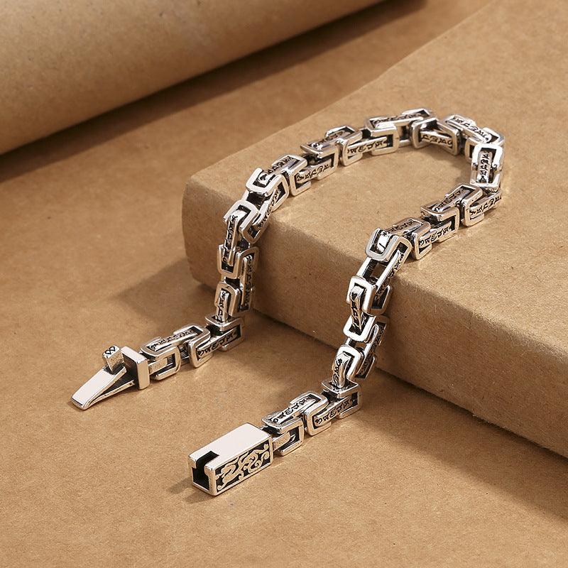 Vintage Chinese Style Sanskrit Six Words Mantra Dragon Pattern Men's Bracelet