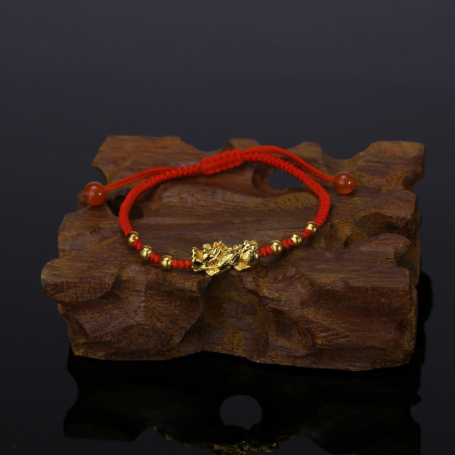 Woven Adjustable Alloy Beads Red Rope Single Gold Pi Xiu Bracelet