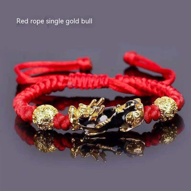 Woven Adjustable Alloy Beads Red Rope Single Gold Pi Xiu Bracelet
