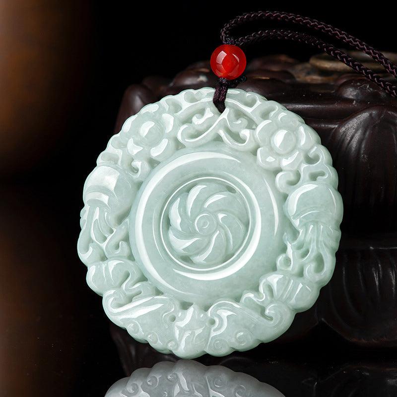 Natural Emerald Flower Blooming Jade Pendant - Symbol of Prosperity, Wealth, and Positive Energy