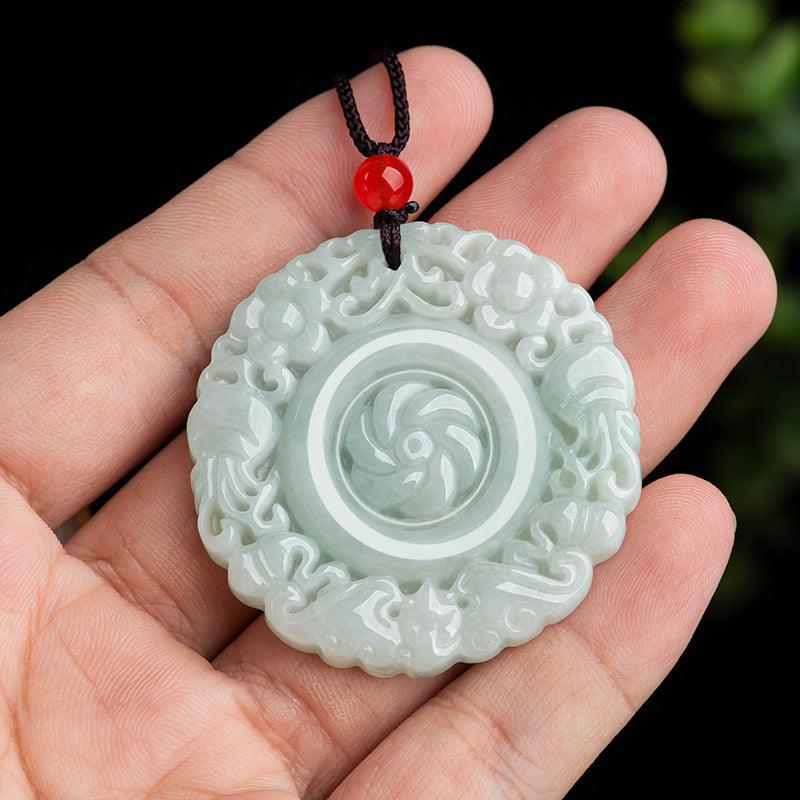 Natural Emerald Flower Blooming Jade Pendant - Symbol of Prosperity, Wealth, and Positive Energy