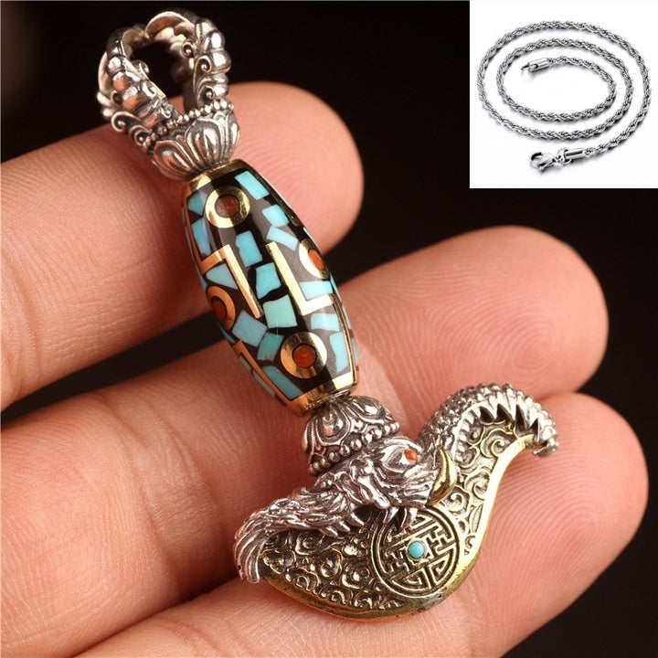 Tibetan Trigug Pendant – Vintage Silver Dharma-Inspired Jewelry – product image 4