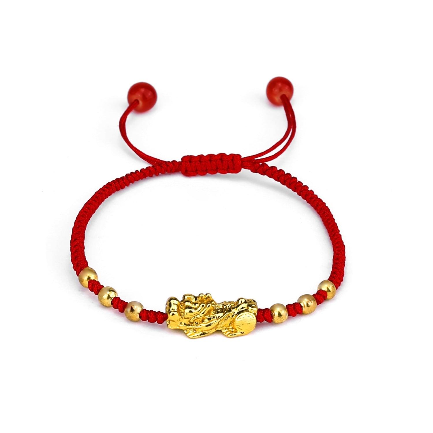 Woven Adjustable Alloy Beads Red Rope Single Gold Pi Xiu Bracelet