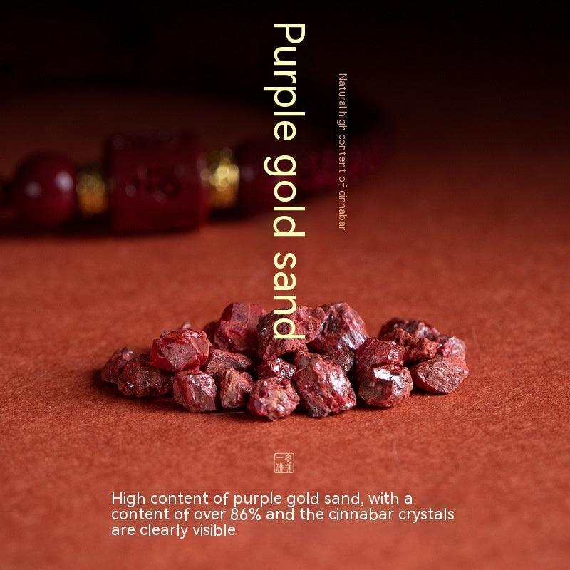 Close-up of purple gold sand crystals with a high cinnabar content, showing a natural deep red hue and rough texture. Ideal for spiritual or jewelry purposes.