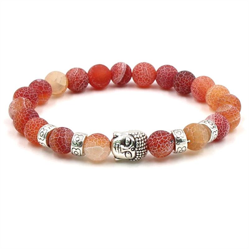 Crackled red agate Buddha bracelet, symbolizing passion and grounding energy for daily balance.