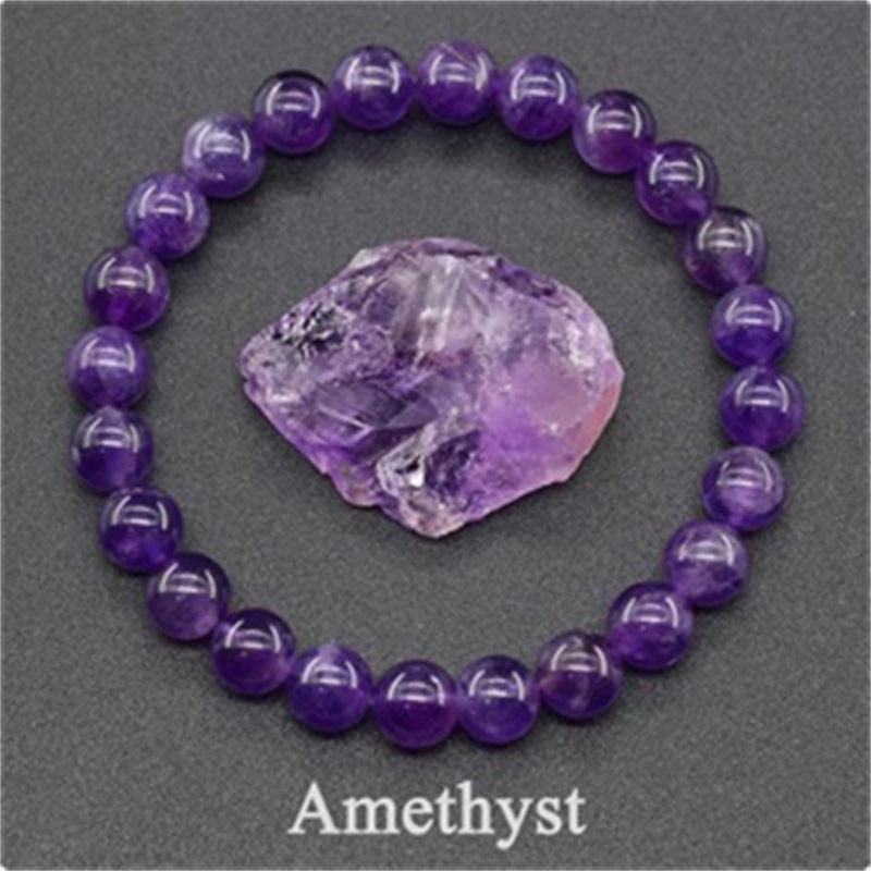 Detailed view of the Amethyst bracelet, showcasing the rich purple stones that embody serenity and wisdom.