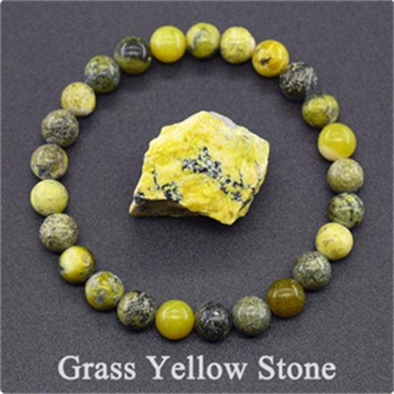 Detailed view of the Grass Yellow Stone bracelet, capturing the natural stone patterns that evoke a sense of stability.