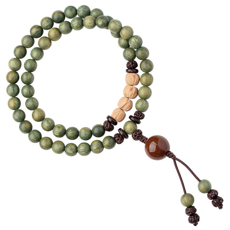 Eco-friendly wooden beads bracelet with rustic charm, perfect for meditation.