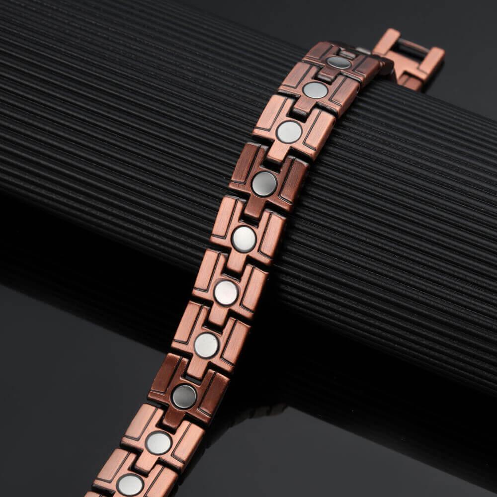 Elegant 99.95% red copper bracelet with embedded strong magnets for style and wellness.