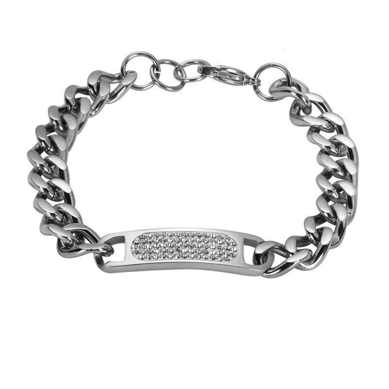 Elegant silver bracelet with a crystal-accented bar, ideal for minimalist style lovers.