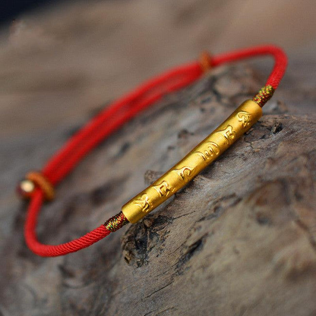 Tibetan Om Mani Padme Hum Red String Bracelet – Peace & Protection