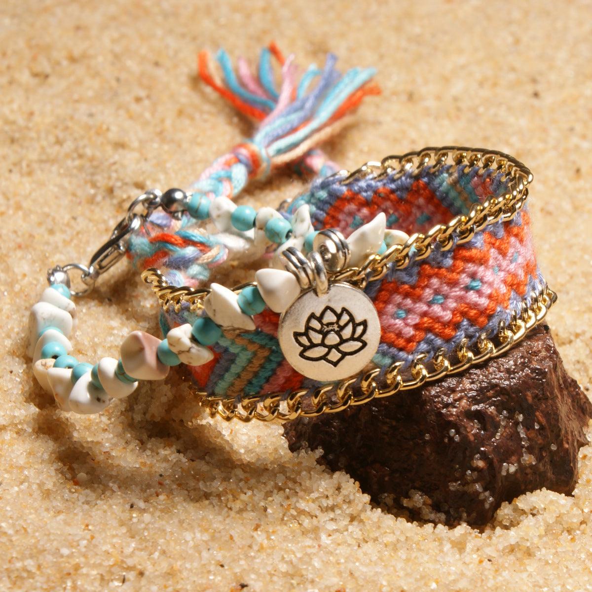 Full view of a turquoise and white turquoise lotus anklet, exuding a sense of tranquility and bohemian charm, perfect for enhancing inner peace and style.