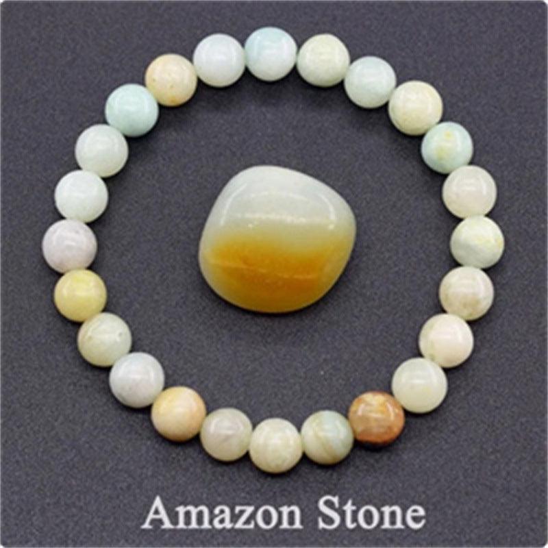 Full view of an Amazon Stone bracelet, showcasing soft green and yellow hues symbolizing tranquility and balance.