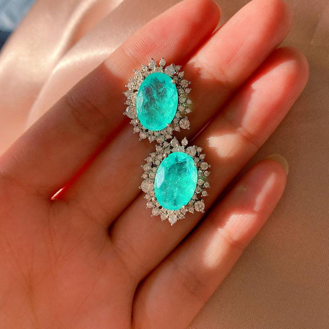 Green & Paraiba-Style Gemstone Earrings – Silver & Copper