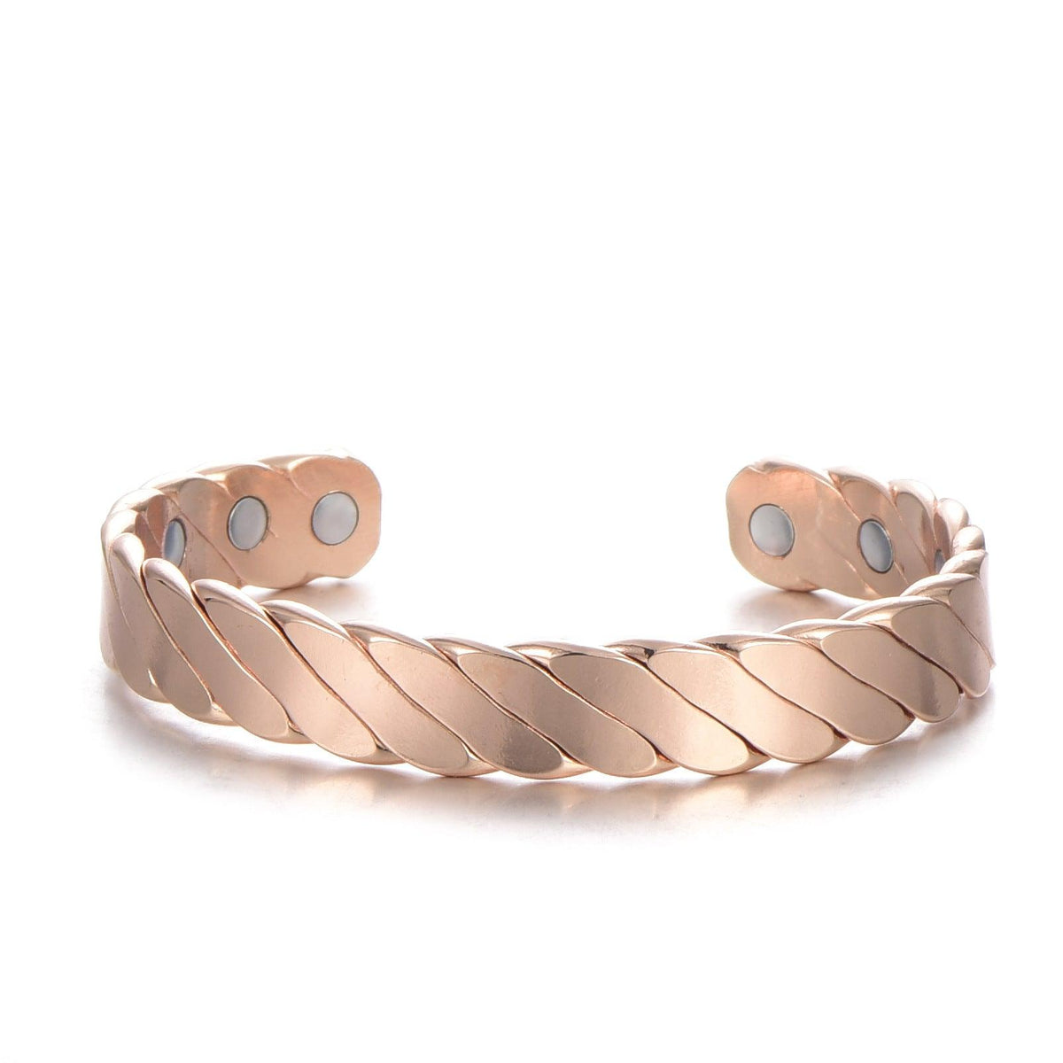 Luxurious copper bracelet with magnetic ends, designed for balance and style.