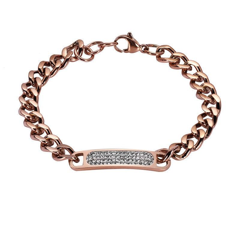 Modern rose gold couple bracelets with chain links, perfect for a chic and romantic style.