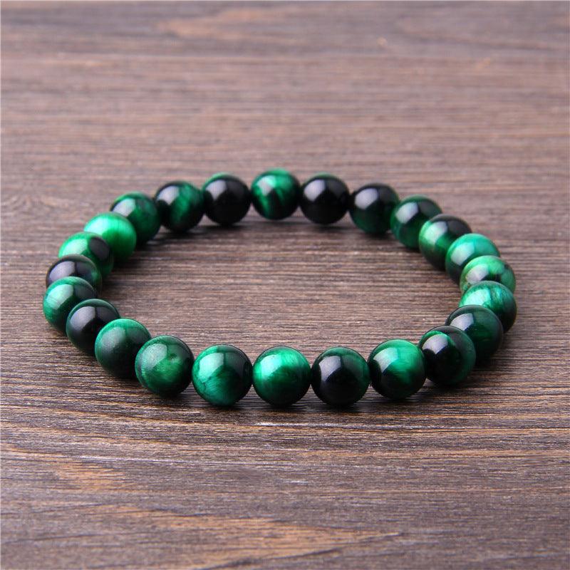 Natural green tiger's eye gemstone beaded bracelet for confidence and balance.