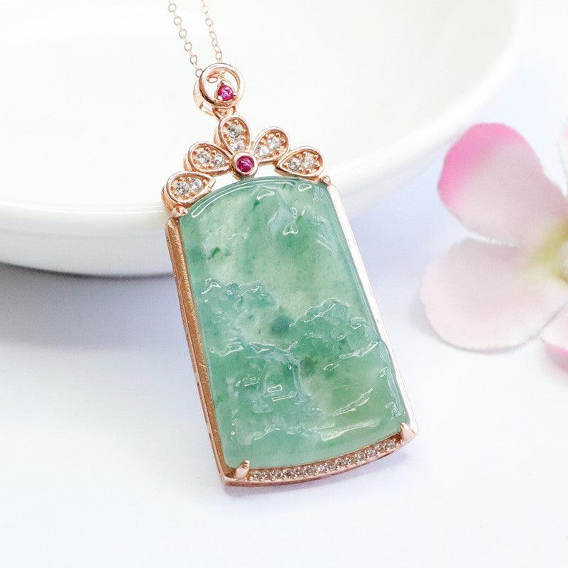 Natural ice-blue jade pendant with a silver chain, symbolizing purity and calmness.