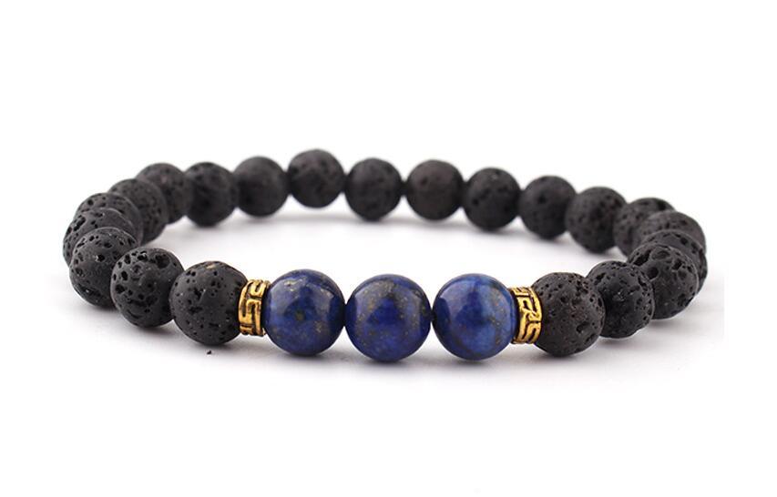 Natural lava and lapis lazuli bead bracelet, designed for grounding and energy balance, suitable for holistic wellness.
