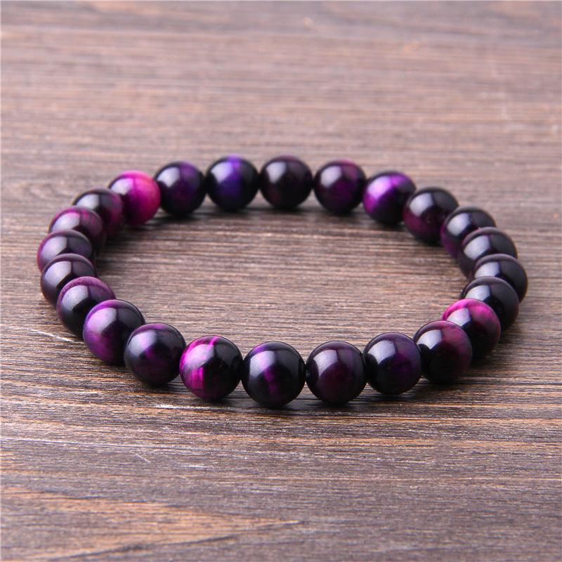 Purple tiger's eye gemstone beaded bracelet for intuition and self-confidence.