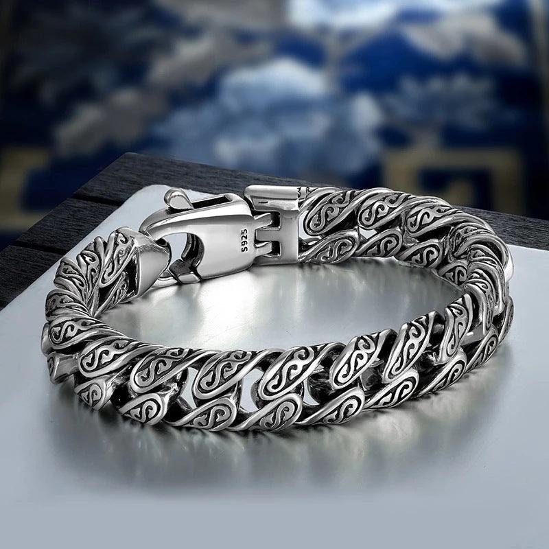 Side view of the bracelet highlighting the substantial thickness and smooth polish, symbolizing strength and refinement.