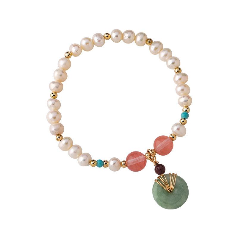 This pearl and gemstone bracelet is valued for its grounding properties, ideal for wearers seeking a balanced life filled with positive energy.
