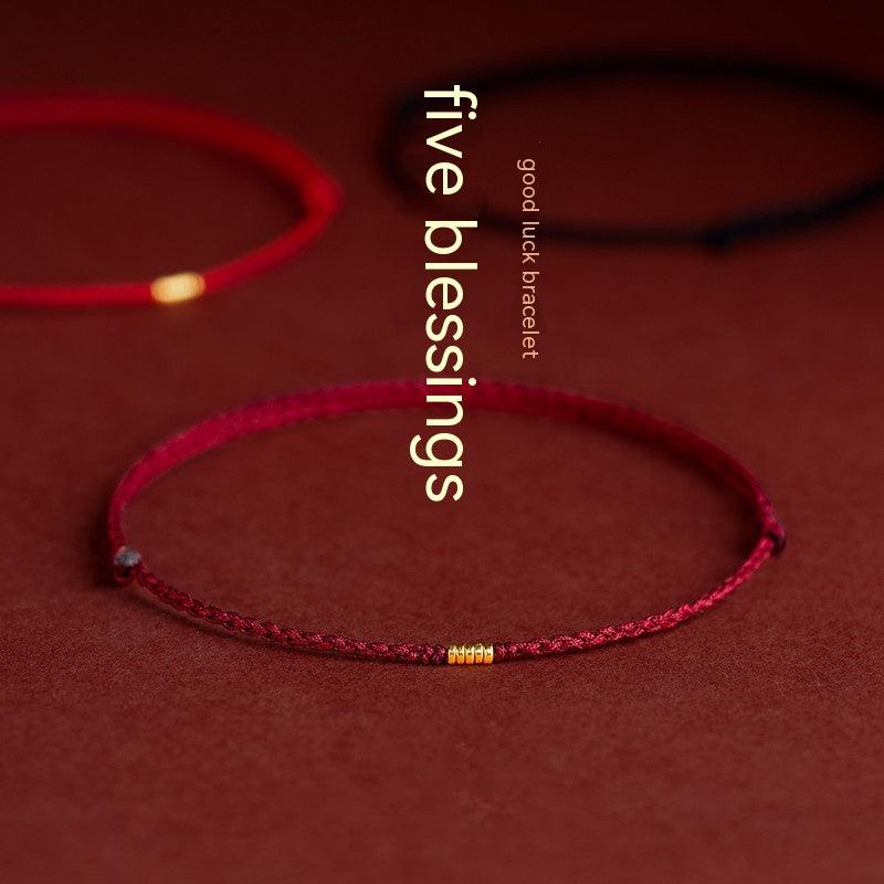 Triple color braided bracelet set with golden accents, combining simplicity with cultural symbolism.