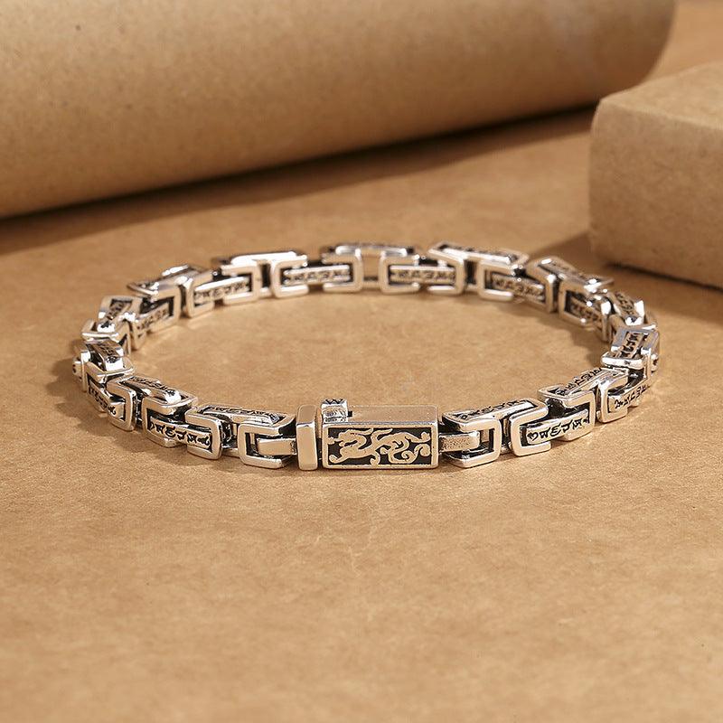 Vintage Chinese Style Sanskrit Six Words Mantra Dragon Pattern Men's Bracelet