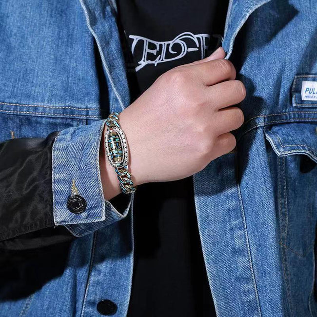 Nine-Eye Dzi & Om Mani Padme Hum Bracelet – Protection & Auspicious Symbolism