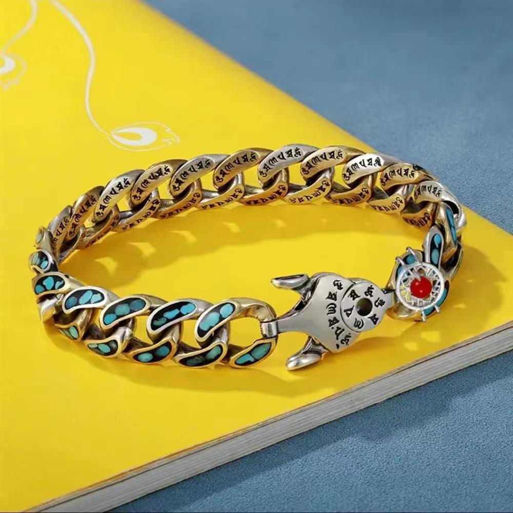 Turquoise Six Character Truth Word Nine Eye Day Bead Bracelet