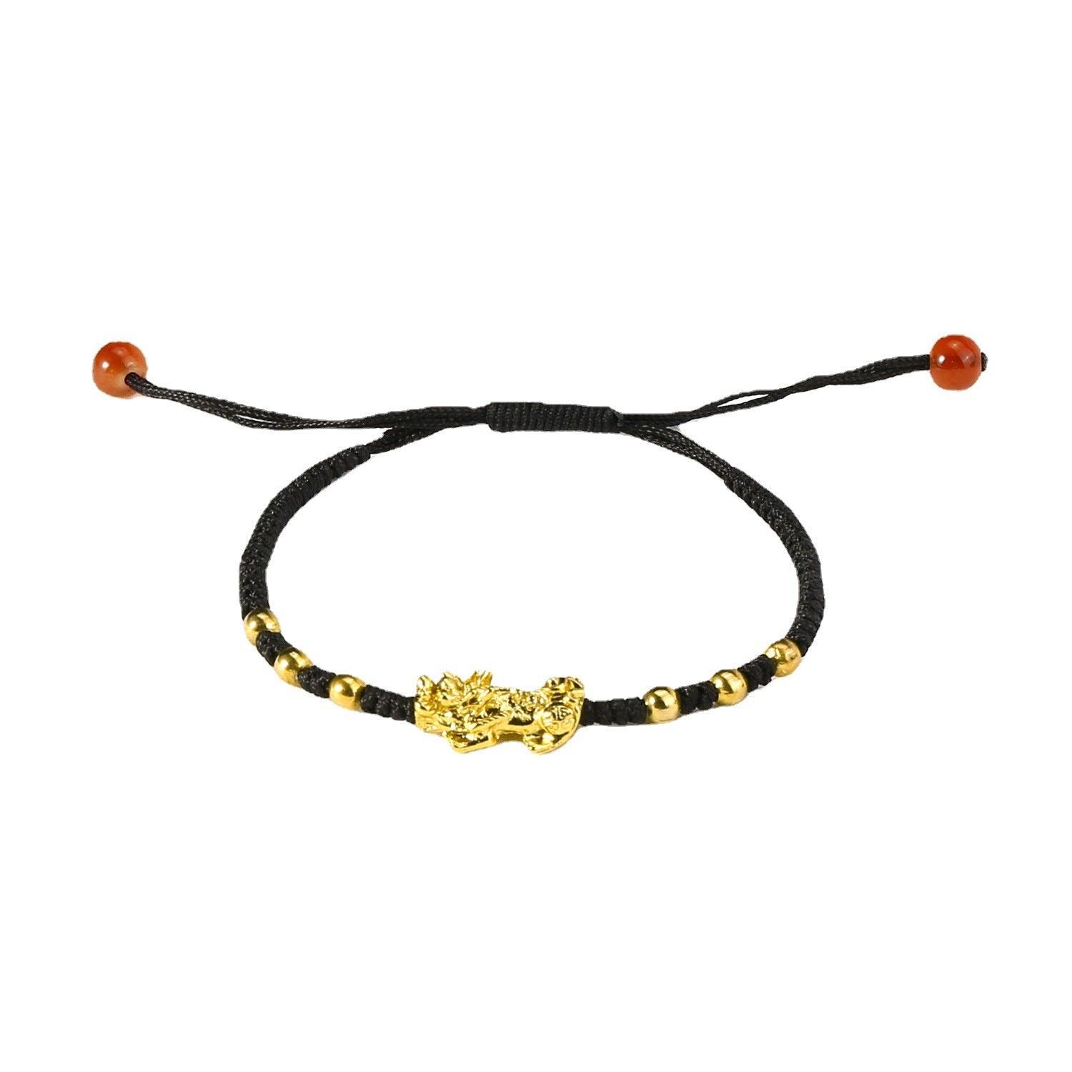 Woven Adjustable Alloy Beads Red Rope Single Gold Pi Xiu Bracelet